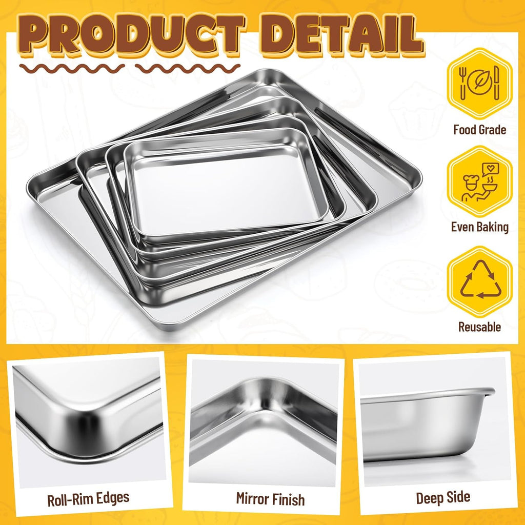 Skiennix Stainless Steel Baking Pans Set - Heavy Duty Non-Stick Cookie Sheets | 4 Pack, 9-16 Inch Sizes