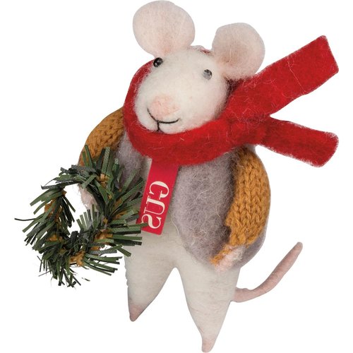 Primitives by Kathy Mouse 4.25 Inches Tall Gus with Wreath Seasonal Decor