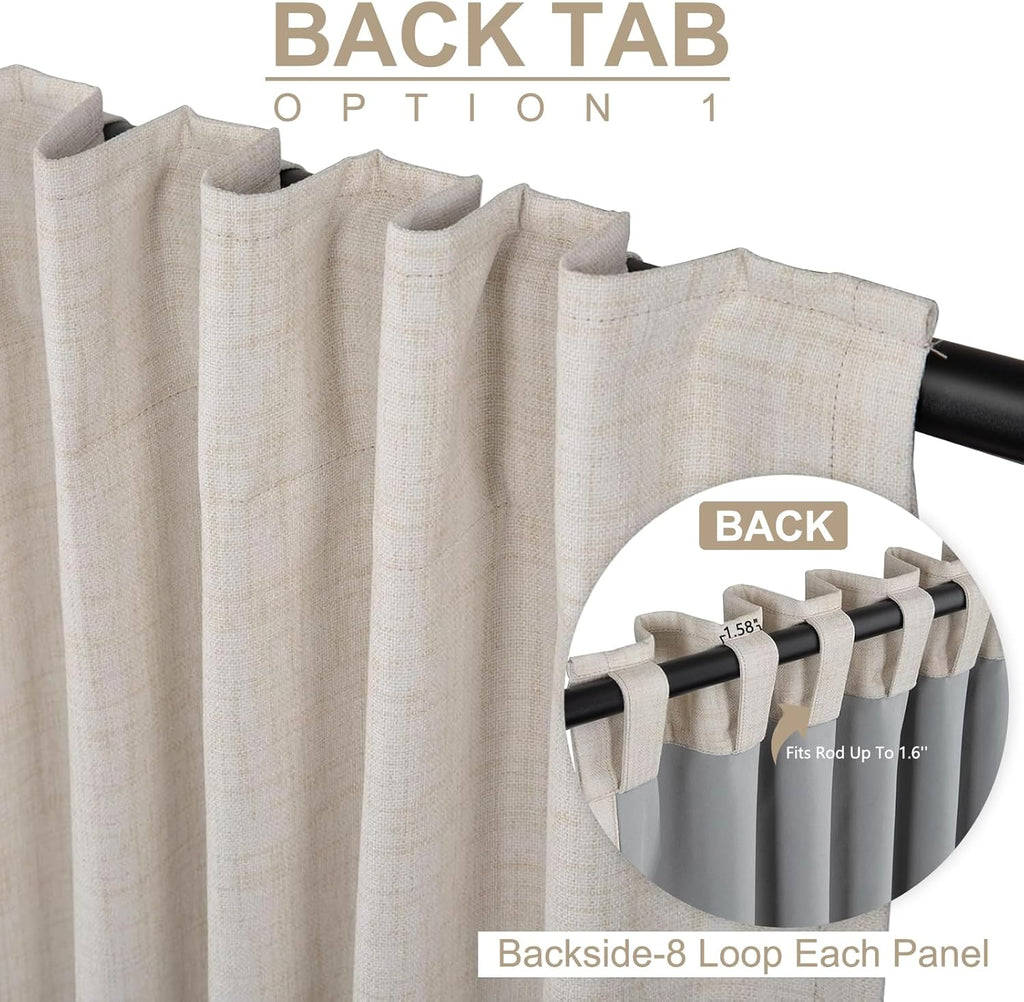 Skiennix 100% Blackout Linen Curtains - Thermal Insulated Drapes for Bedroom | 72" Long, Cream, 2 Panels Set