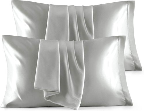 Bedsure Satin Pillowcase - Silky Silver Grey Queen Size 20x30 Inches | Set of 4 with Envelope Closure for Hair & Skin Care