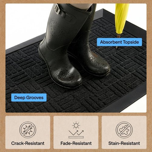 GORILLA GRIP Waterproof All-Season WeatherMAX Doormat - 72x24, Stain & Fade Resistant, Easy Clean Black Maze
