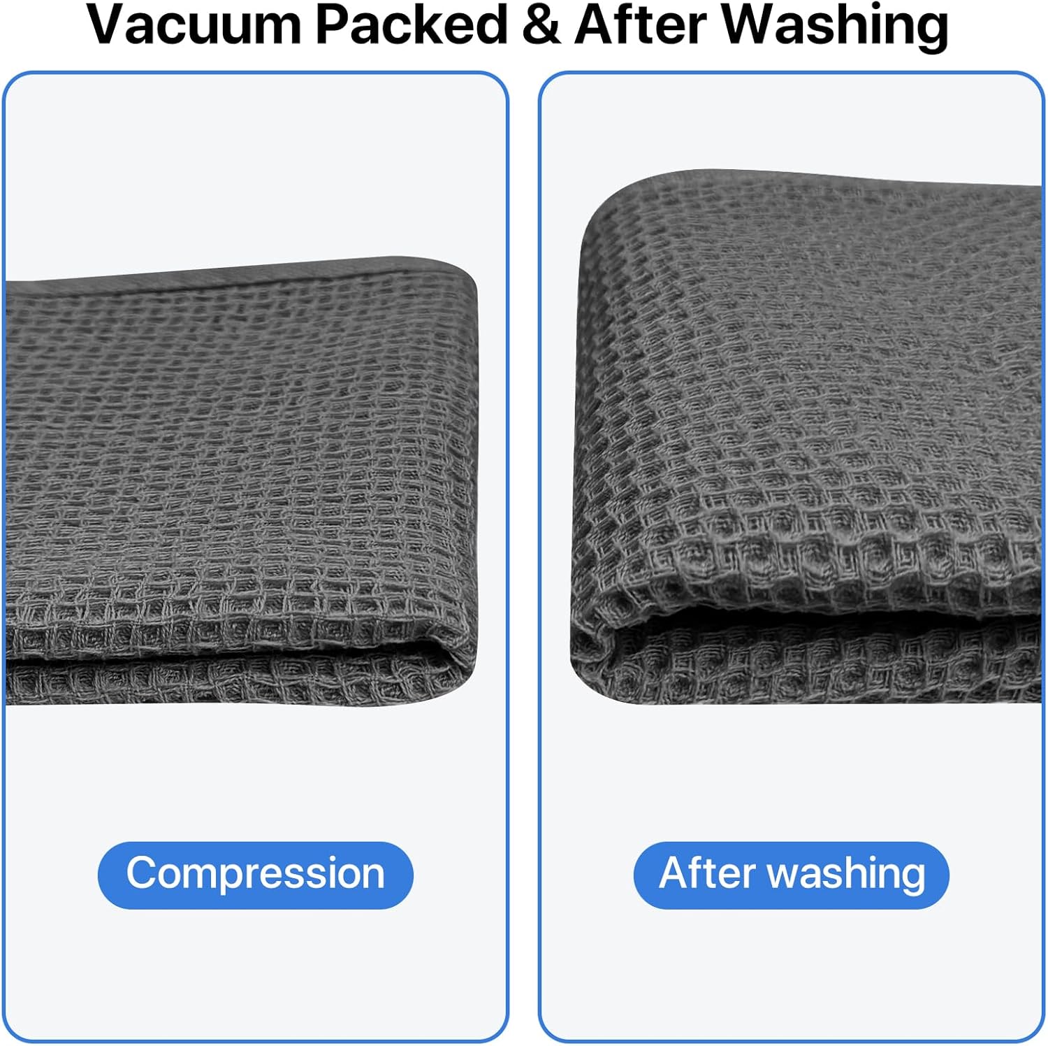 Skiennix 100% Cotton Waffle Weave Kitchen Towels - Ultra Soft & Absorbent, 8 Pack, Dark Grey, 12x12 Inches