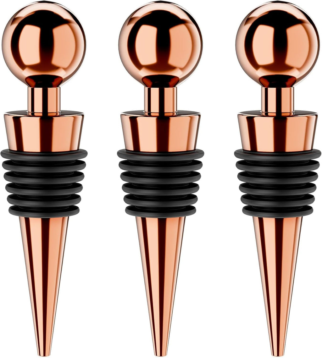 Wine Stoppers for Wine Bottles 3Pcs Vacuum Wine Bottle Stopper with Silicone Reusable Wine Corks, Leak proof Keep Fresh Suitable for Standard (Goldrose, 3 Pack)