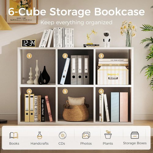 COMHOMA 6-Cube Storage Organizer - Versatile White Bookshelf with Removable Back Panels | Ideal for Home Office & Living Room