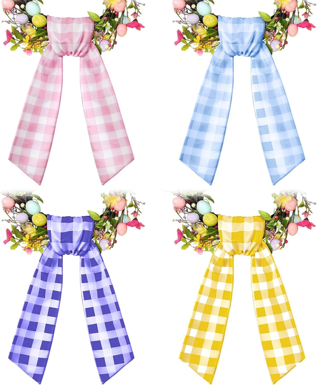 VitalCozy Easter Wreath Sash Set - 4 Pcs Embroidery Blank Accessories for Indoor/Outdoor Decor (4.49" x 56.30")