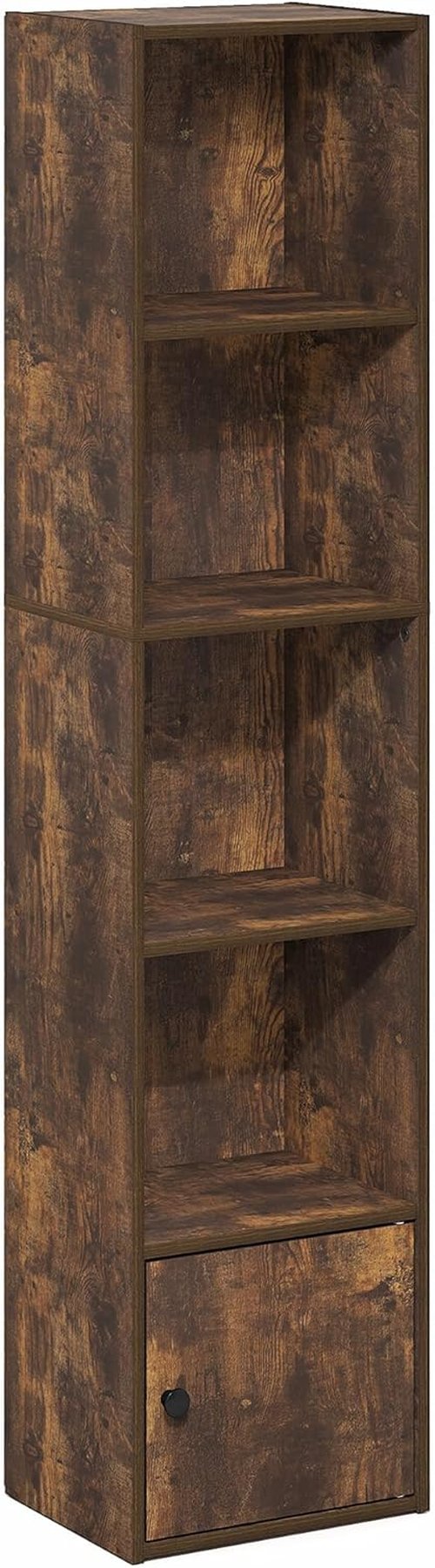 Furinno LUDER 5-Tier Bookshelf - Stylish Open Shelf & 1 Door Cabinet | Amber Pine, Ideal for Living Room & Home Office