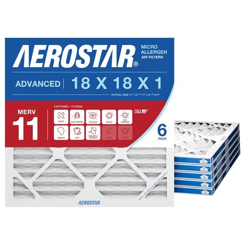 Aerostar 18x18x1 MERV 11 Pleated HVAC Filters - 6 Count | Removes Dust, Germs, Mold & Allergens