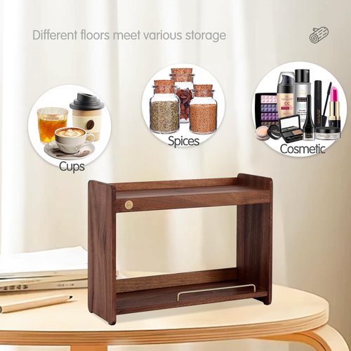 KAOTGOT Coffee Mug Holder Wooden Cup Rack Mug Display Shelf Coffee Cup Holder for Countertop with 2 Tier Wood Coffee Mugs Holder for Kitchen Coffee Cup Storage