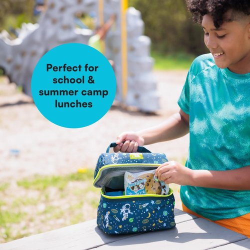 Arctic Zone Kids Lunch Box Combo with Gel Ice Pack and Sandwich Container, 2 Compartment Insulated Bucket for School or Travel Lunch, Space Odyssey