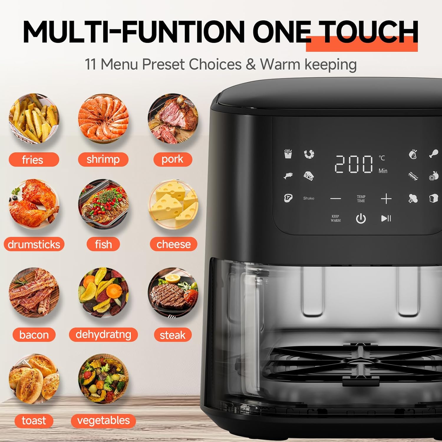 QIDO Air Fryer - 5 QT Compact Airfryer with Touchscreen Controls & Nonstick Basket - Black
