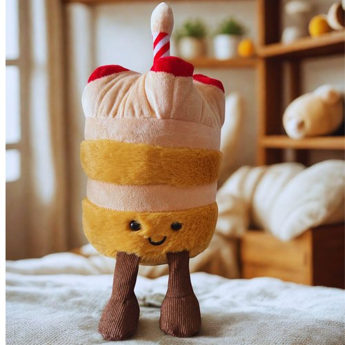 BRSTPGH WeightedPlush Birthday Cake Plush Stuffed Animal Food Plushies Happy Smile Cake Pillows 12in, Birthday Gifts for Kids