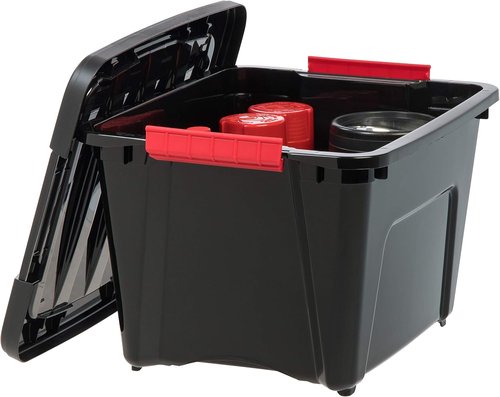 IRIS USA 19 QT Plastic Storage Box - BPA-Free, Durable Nestable Containers with Lids - 6 Pack, Black
