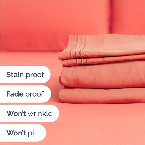King Size 4 Piece Sheet Set - Ultra-Soft Cooling Bed Sheets | Luxury Hotel Quality - Deep Pockets, Coral