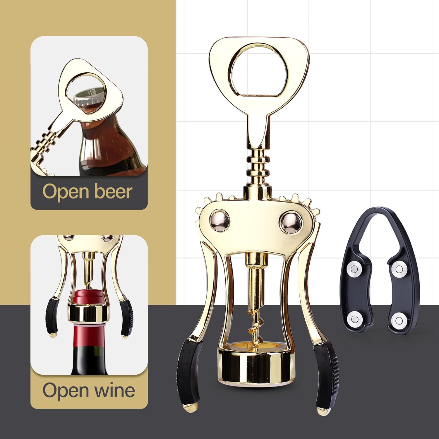 Wine Opener, Zinc Alloy Premium Wing Corkscrew Wine Bottle Opener with Multifunctional Bottles Opener, Upgrade