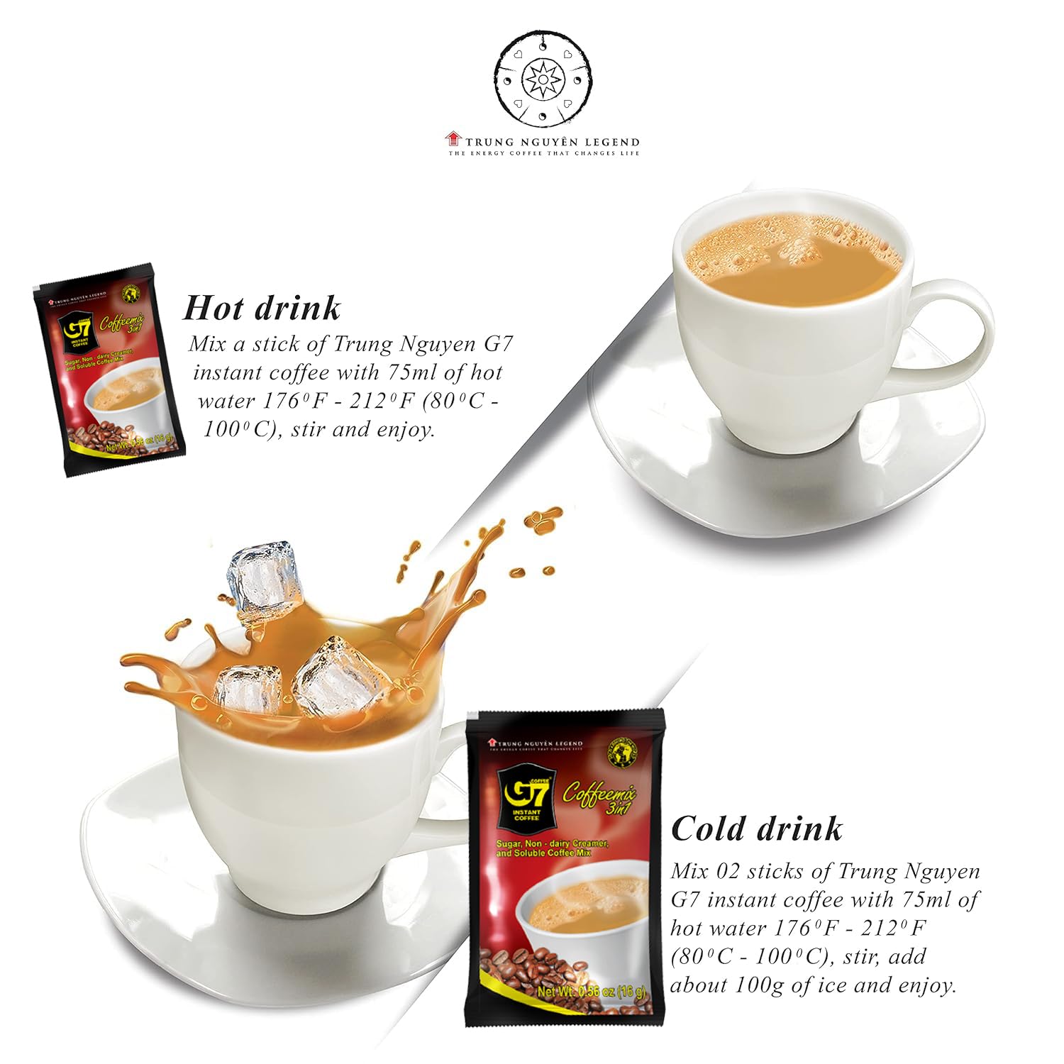 Trung Nguyen G7 Instant Coffee - 3-in-1 Roasted Ground Blend with Creamer & Sugar | 50 Sachets