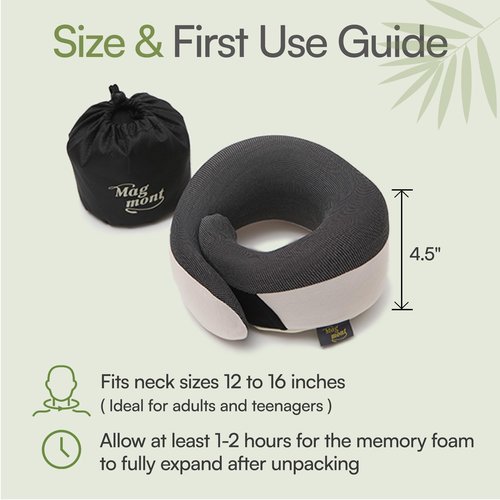 Magmont Neck Pillow for Traveling - Bamboo Charcoal Memory Foam with 360° Chin Support for Airplane, Soft & Breathable, Seamless Design, Removable Cover, Travel Accessories Included