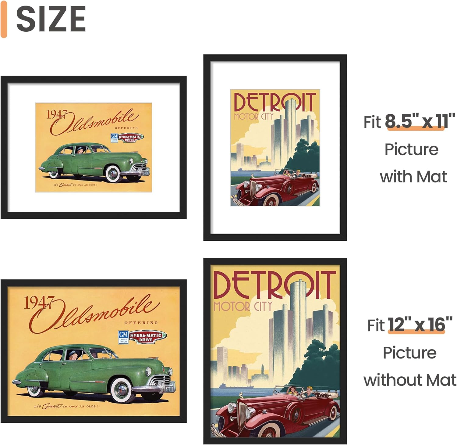 Upsimples 12x16 Picture Frame Set of 5 - Versatile Black Frames for 8.5x11 or 12x16 Photos