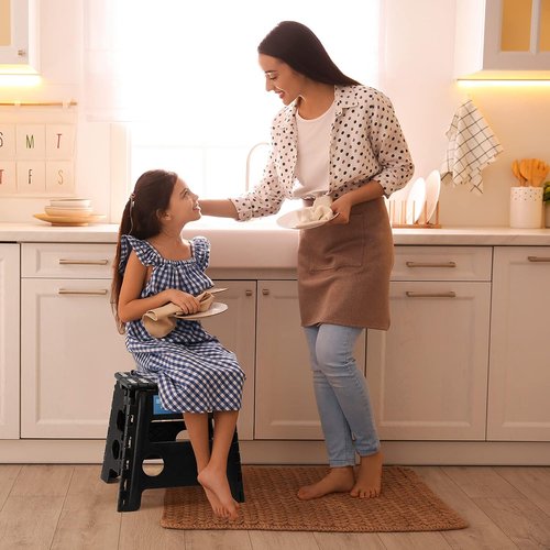 Korpai Folding Step Stool - 13 Inch Non-Slip Stool for Adults & Kids | Holds Up to 300 lbs - Black