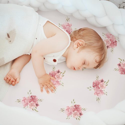 Civarua Kids Floral Bassinet Sheets Girl 3 Pack, Breathable Cozy Fitted Mattress Sheet, Elastic Travel Bassinet Fashionable, Standard Cradle Safe Sheets for Baby Boy Girls 32" x 16"