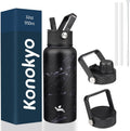 Skiennix 32 Oz Insulated Stainless Steel Water Bottle - Marble Midnight | 3 Lids Included
