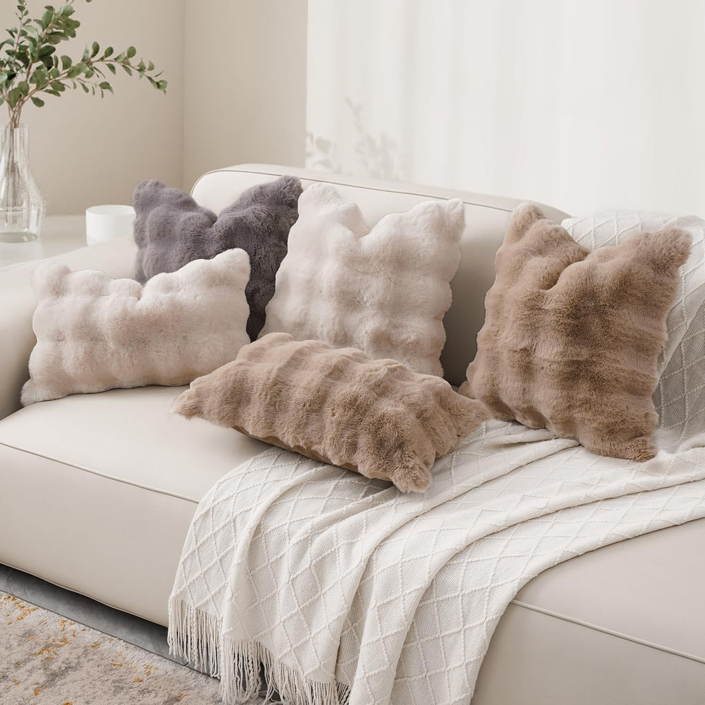 SOMAHE Set of 2 Throw Pillow Covers 18x18 Decorative Pillow Covers for Couch Faux Fur Soft Cozy Pillowcase Sofa Fluffy Plush Pillow Cases Cream White