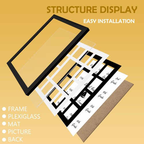DUENPY 12x16 School Year Picture Frame K-12 Displays One 5x7 Photo and Twelve 2.5x3.5 Pictures Graduation Photo Collage Wall Hanging Collage School Picture Frame Black