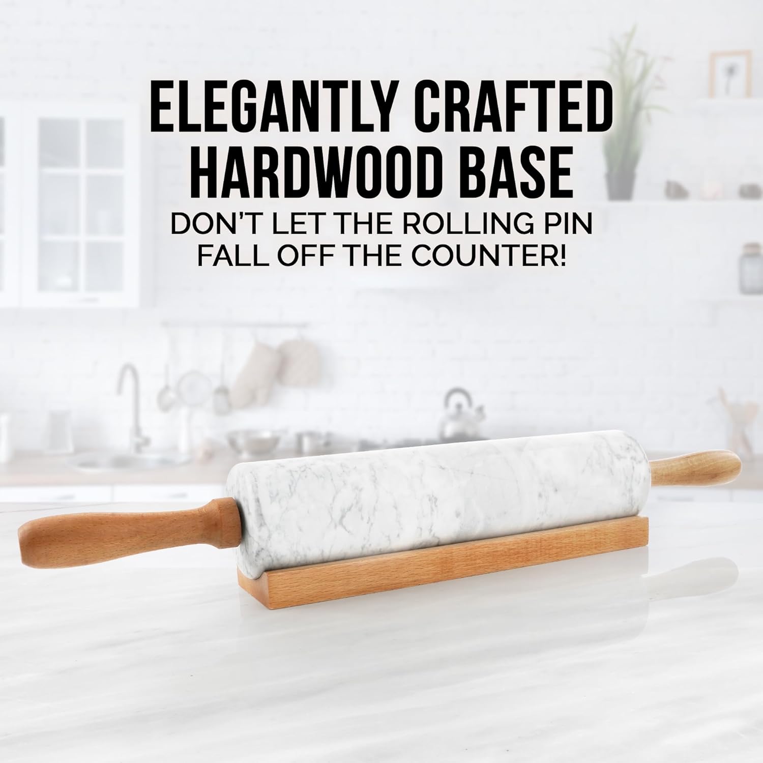 Zulay Kitchen Marble Rolling Pin - 17-Inch Polished Design with Beechwood Handle | Non-Stick Baking Tool