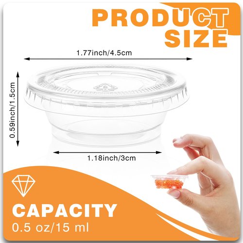 Maxdot 1000 Pack 0.5 oz Containers with Lids Plastic Portion Cups Bulk Mini Disposable Souffle Container Cup Sauce Condiment Leak Proof Shot Lunch Small Portion Box Travel Party Dinner Sauce Salad