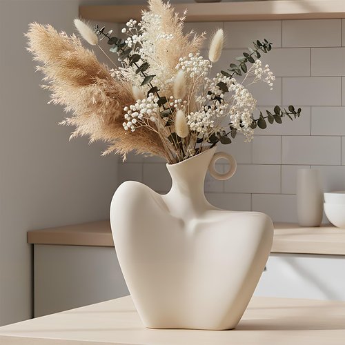 DecoVlog Ceramic Vase, Human Body Vase for Home Decor, Modern Minimalist Boho White Vase for Living Rooms, Bedrooms, Shelves, Dining Tables, Bathrooms, and Offices (White)