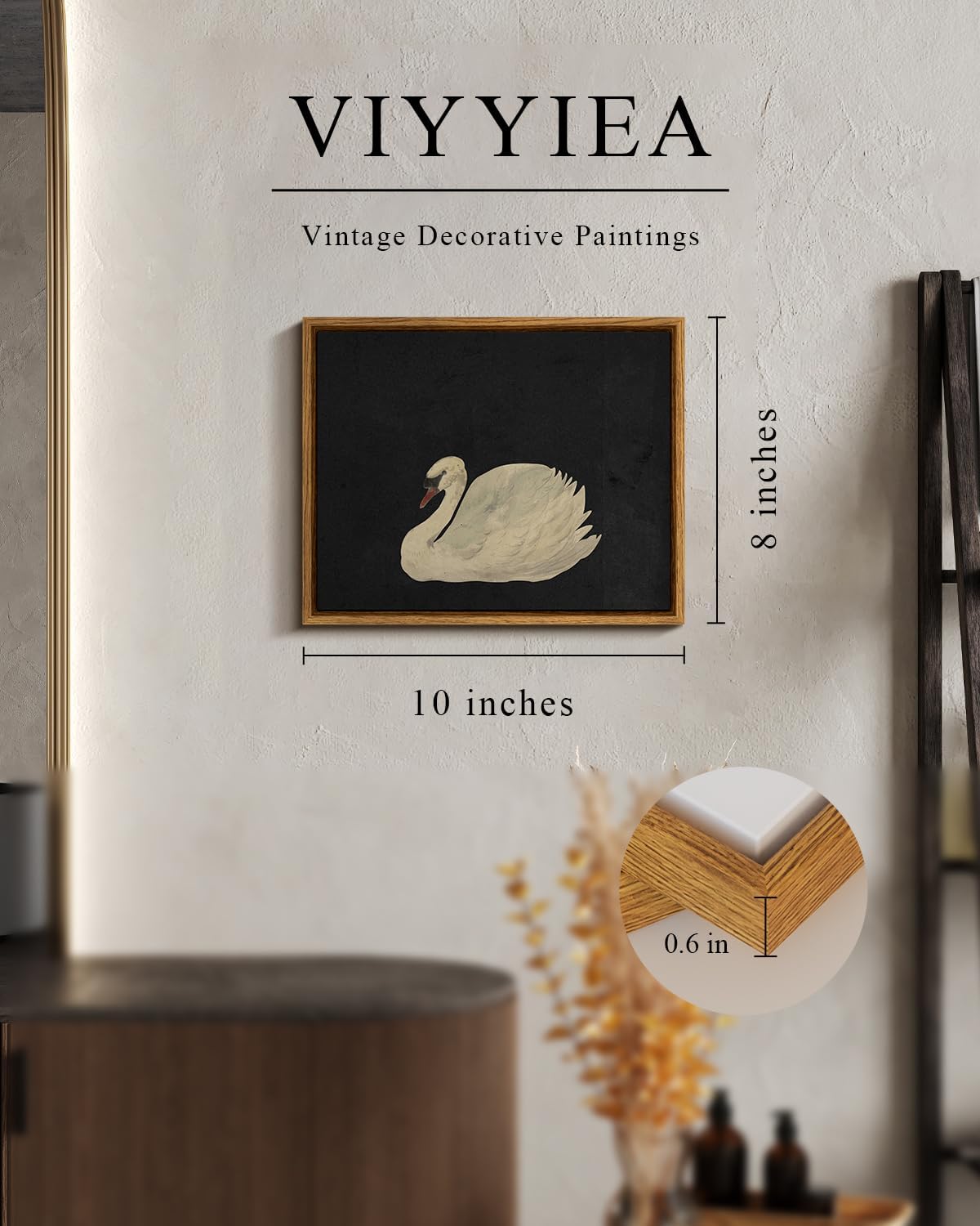 VIYYIEA Vintage Canvas Wall Art - Graceful Swan Painting for Rustic Bathroom & Farmhouse Decor