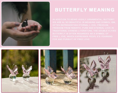 Kanpura Crystal Butterfly Figurines - Elegant Glass Statues with Clear Ball Base | 2 Pcs Set in Pink for Home Decor