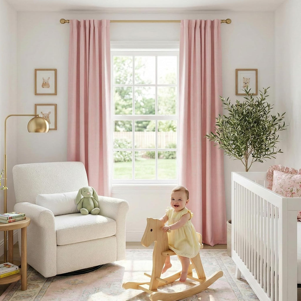 Regine Switzerland 100% Blackout Linen Curtains - Thermal Insulated Drapes, 2 Panels Set, 50" W x 84" L, Baby Pink