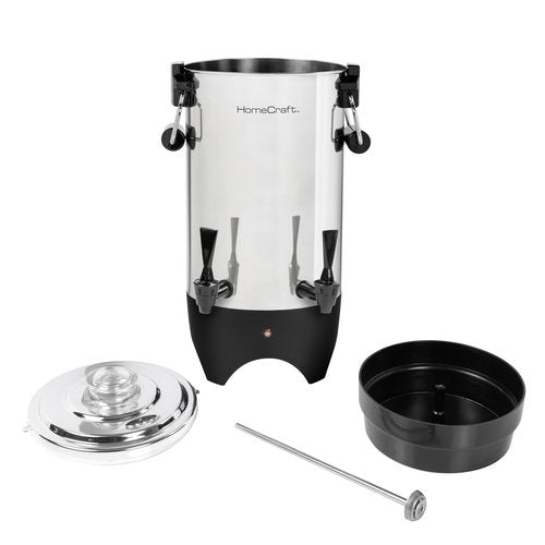 HomeCraft 45-Cup Coffee Urn and Hot Beverage Dispenser with Double Dripless Faucet, Quick-Brewing, Stainless Steel