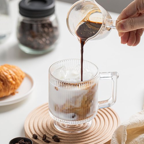 INSETLAN 6-Piece Ribbed Glass Coffee Mug Set, 10 oz Clear Glass Tea Cups with Handle, Modern Vertical Stripe Design for Everyday Drinks – Perfect for Coffee, Tea, Latte, Cappuccino, and More