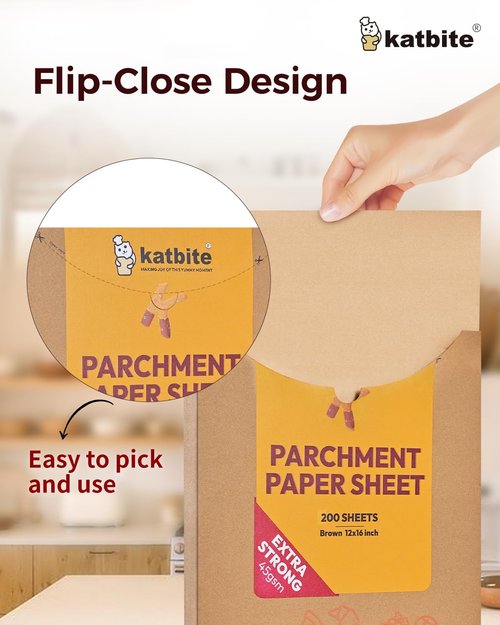 Katbite Unbleached Parchment Paper - 200 Precut Sheets, 12x16 Inches | Heavy-Duty Baking Paper for Cookies & Cooking