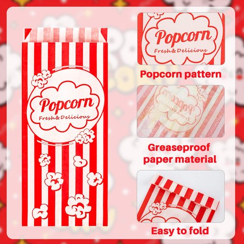 MAQIHAN 140 Popcorn Bags 1oz - Small Disposable Paper Bags for Popcorn, Popped Kernels Mini Containers, Movie Night Supplies for Halloween, Christmas, Carnival Games Party, Popcorn Machine Accessories