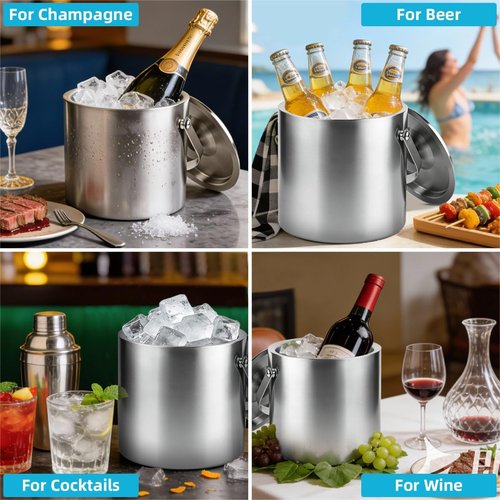 Chefbee 3L Double-Wall Stainless Steel Ice Bucket and 2PCS Metal Spatula Set