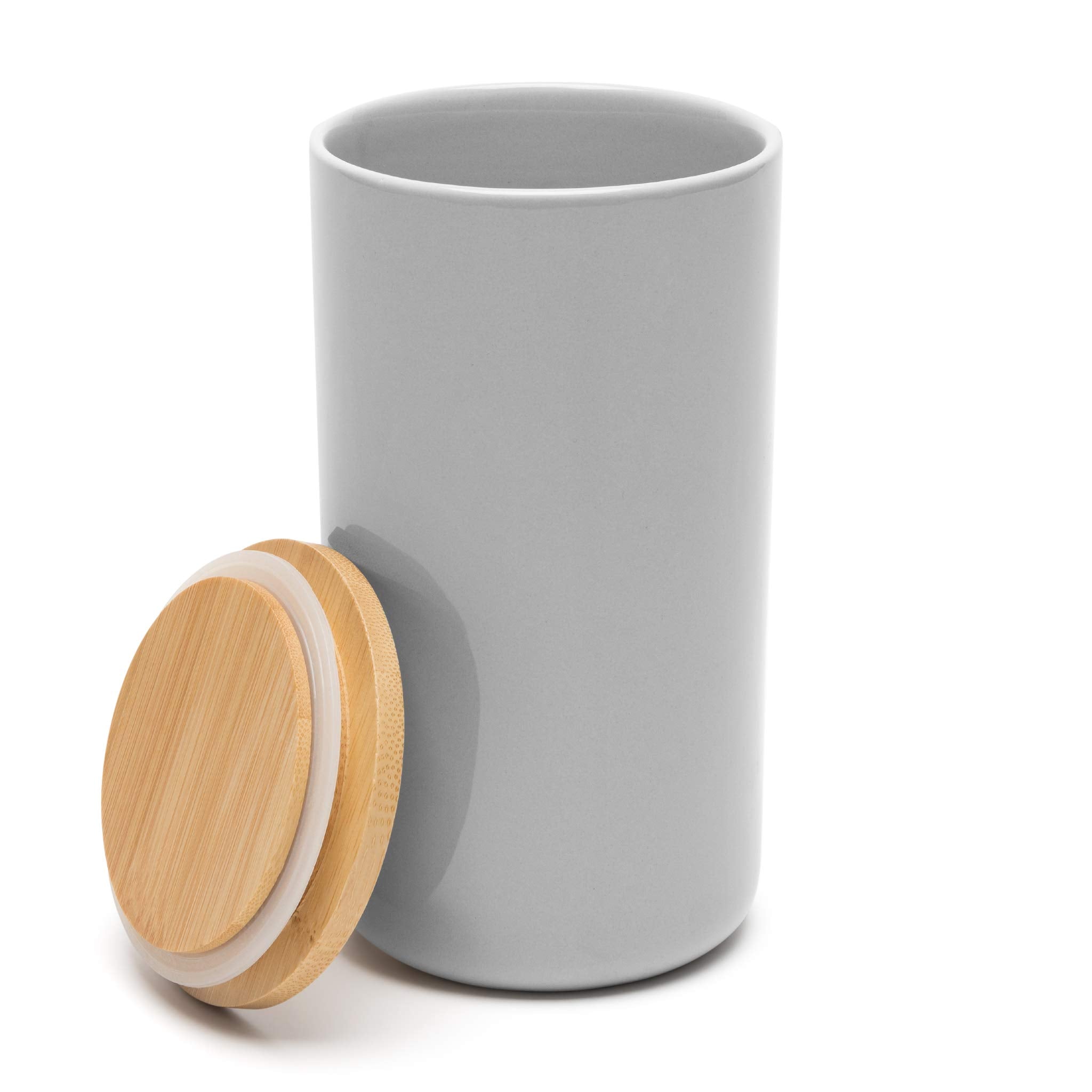 Waggo Simple Solid Ceramic Storage Jar for Pet Treats, Cookies, or Pantry Staples – Airtight Bamboo Lid, Modern Design, Durable Ceramic Container (4.5 Cups, Light Grey)