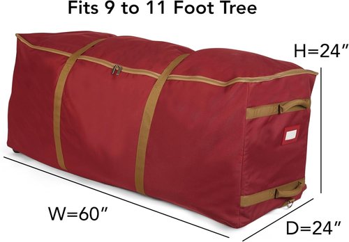 Covermates Keepsakes Christmas Tree Storage Bag - Heavy-Duty Rolling Design with Wheels & Reinforced Handles - Durable Red Polyester
