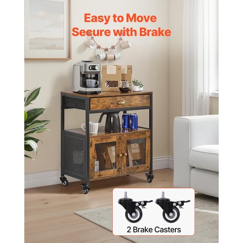 VEVOR Coffee Bar Cabinet, 24 Inch Farmhouse Bar Cabinet with Storage, Movable Coffee Table with Wheels & Mesh Door, Sideboard Buffet for Kitchen, Entryway