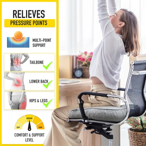 SUNROX LokGrip Non Slip Gel Memory Foam Chair Cushions for Dining Chairs Tailbone Pain Relief, Tufted Stain Resistant Thicken Durable Chair Pad for Dining Kitchen Office 17"x16" Set of 6, Cream