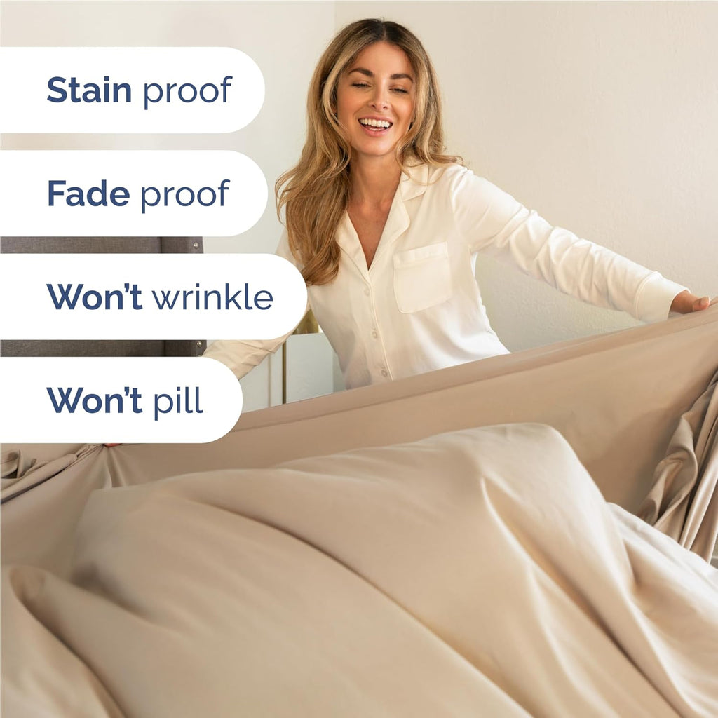 Skiennix Twin XL Sheet Set - Ultra-Soft Cooling Bedding - Deep Pockets, Wrinkle-Free - Cream Color