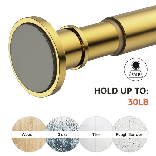 BRIOFOX Industrial Shower Curtain Rod - Rustproof Non-Slip 43-73 Inches Tension Curtain Rod for Window or Bathroom, Light Gold
