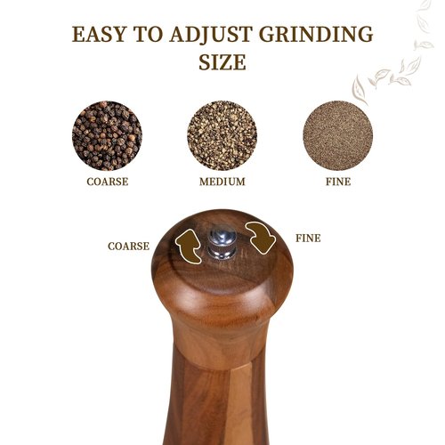 1 Pack - 10 Inch tall Acacia Wood Pepper Grinder or Salt Mill Elegant Pepper Mill Wooden with a Adjustable Ceramic Rotor and Easily Refillable - Wood Salt Grinder for Your Kitchen