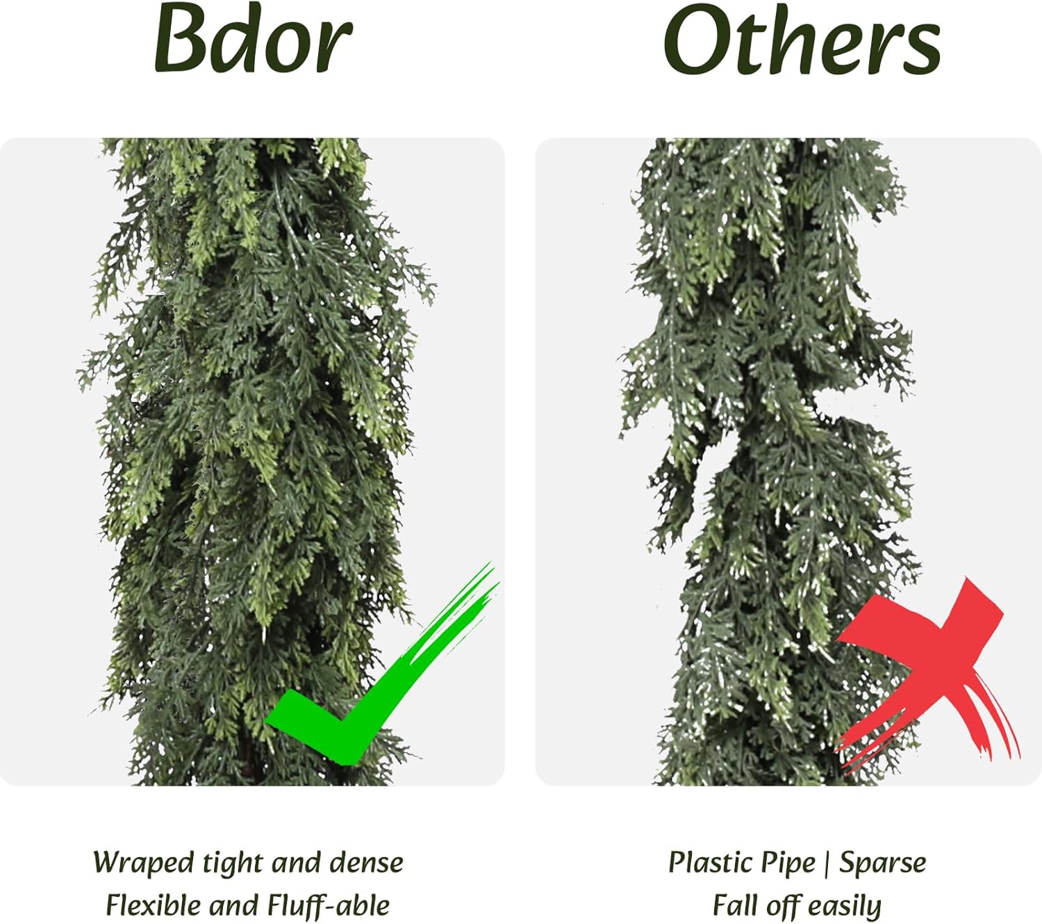 Bdor 6ft Artificial Cedar Garland - Realistic Faux Greenery for Holiday Decor | Perfect for Mantels, Staircases, Doorways