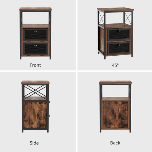 VECELO Nightstand Set of 2, End Table with Flip Drawer, Modern Night Stand for Bedroom,Living Room, Office, Easy Assembly, Walnut Brown