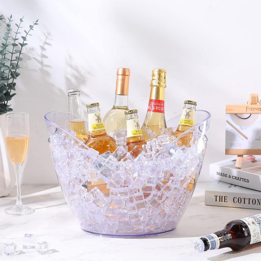 Sunnyray 4 Pack Ice Buckets Large Beer Bucket Clear Acrylic Drink Cooler Plastic Ice Beverage Tub Champagne Bottles Bucket Chiller Bin Drink Buckets for Party Barbecue Picnic Home Bar (8L)
