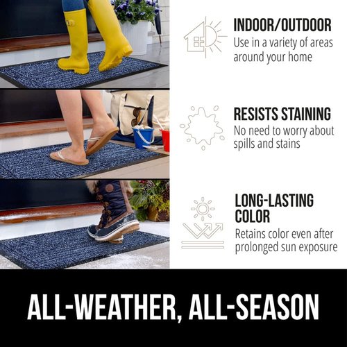 GORILLA GRIP Waterproof All-Season WeatherMAX Doormat - Stain & Fade Resistant, 29x17, Navy Greek Keys