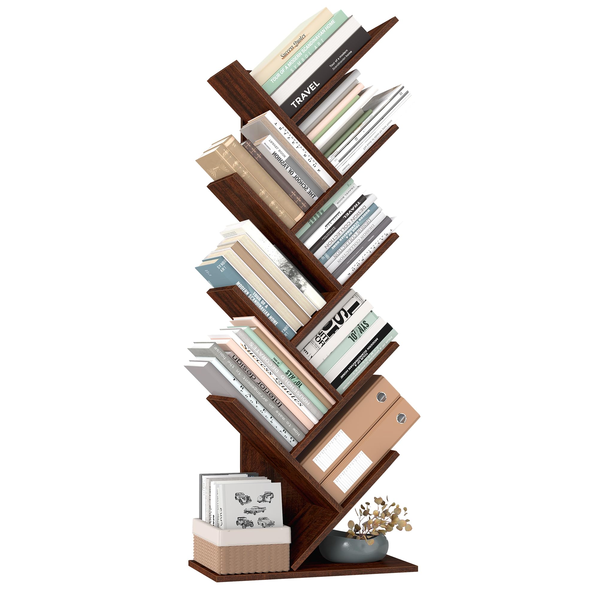 VASAGLE Tree Bookshelf, 9-Tier Bookcase, Large Bookshelf, Space-Saving Corner Shelf, Book Tree, Holds Books, CDs, Games, for Bedroom, Living Room, Home Office, Walnut Color ULBC11BY