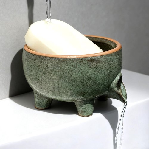 Wowhalolo Soap Dish with Drainage，Ceramic Self Draining bar Soap Holder for Shower，Bathroom，Sink，Kitchen and Countertop，Keeps Bars Dry& Lasts Longer，Avocado Green